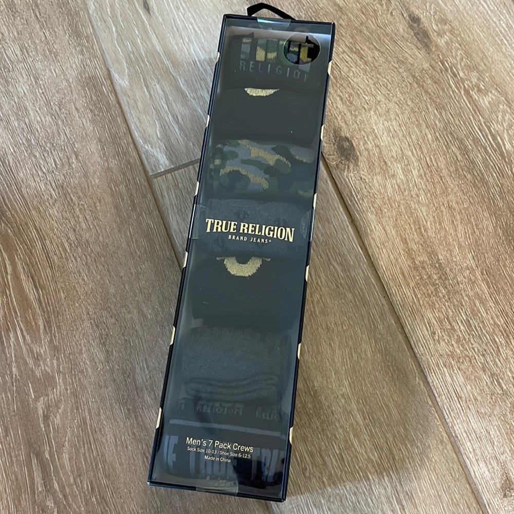 🧦True Religion 7 Pack Crew Socks Shoe Gift Pack Shoe Sz 6 to 12-1/2